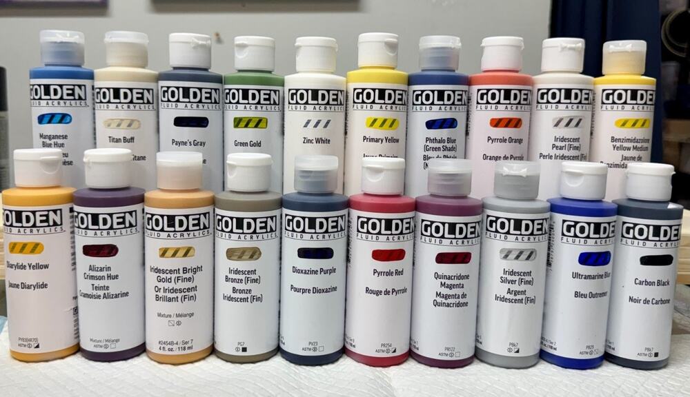 Lot of 20 Golden Fluid Acrylics Paint Bottles 4 oz No Duplicates Sealed